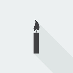 Black flat Candle Light icon with long shadow on white backgroun