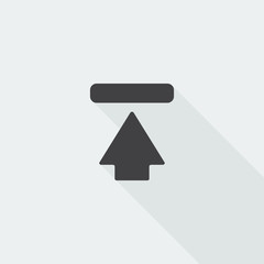 Black flat Upload icon with long shadow on white background