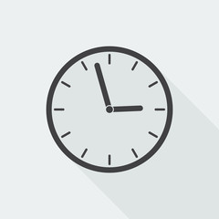 Black flat Clock icon with long shadow on white background