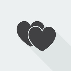 Black flat Love Sign icon with long shadow on white background