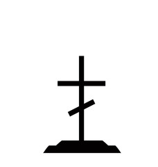 Tombstone on dead tomb grave with catholic cross