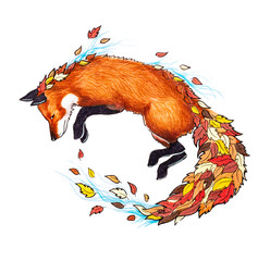 Illustration of an abstract autumn fox