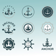 Anchor nautical symbols vector badges.