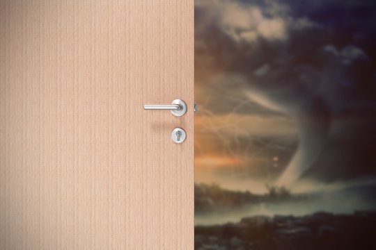 Composite image of digitally generated image of brown door