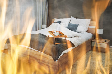 Close-up Of Fire Burning In Bedroom