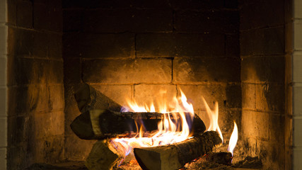 Burning fire In the fireplace