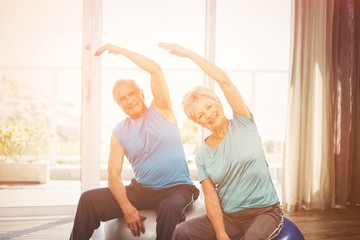 Fototapeta na wymiar Portrait of happy senior couple exercising
