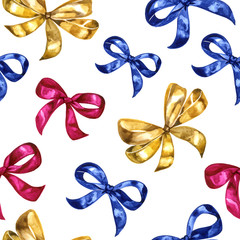 Watercolor seamless pattern with bows. Colorful isolated decorative elements.