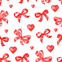 Watercolor red bow sweet love pattern