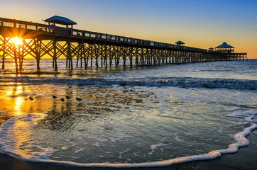 Printed roller blinds Pier Atlantic Ocean, scenic sunrise, Folly Beach South Carolina