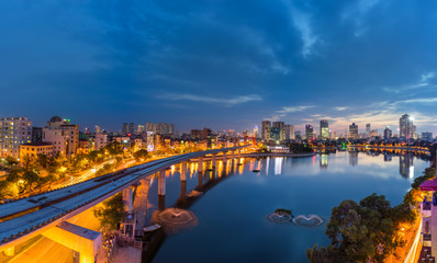 Aerial skyline view of Hanoi. Hanoi cityscape at twilight