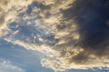Cumulus clouds against a blue sky. Overcast. Anticyclone. Weather forecast.