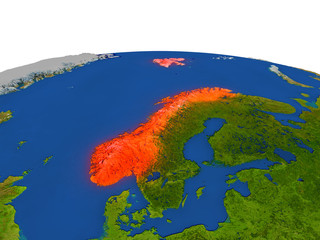 Norway in red from orbit
