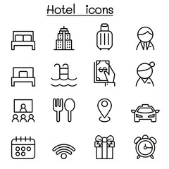 Hotel icon set in thin line style