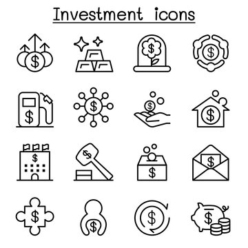 Business & Investment icon set in thin line style