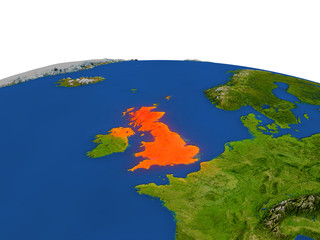 United Kingdom in red from orbit