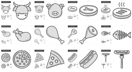 Junk food line icon set.