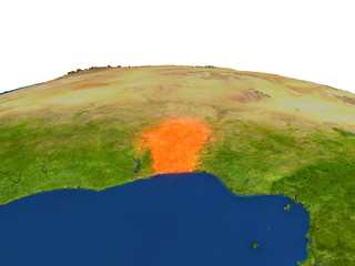 Benin in red from orbit