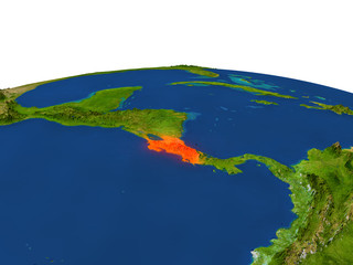 Costa Rica in red from orbit