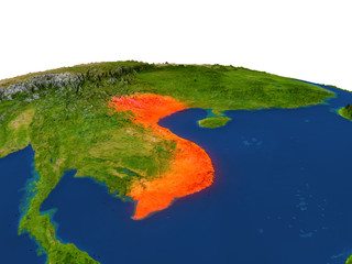 Vietnam in red from orbit