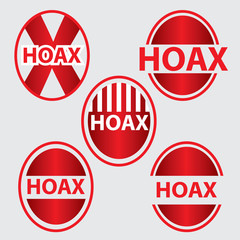 set of hoax text in red color circle design. vector illustration