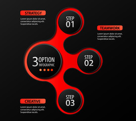  3 options, steps or processes 3D digital illustration Infographic and marketing icons vector can be used for workflow layout, diagram, annual report, web design in black and red color