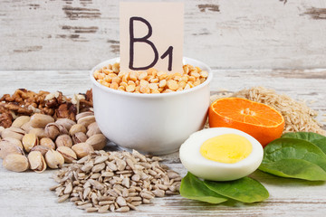 Products and ingredients containing vitamin B1 and dietary fiber, healthy nutrition