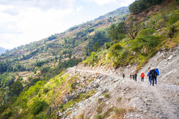 Fototapeta na wymiar Hiking to Himalaya mountain in Nepal , trekking 