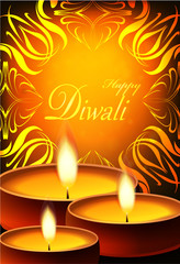 Happy Diwali greeting card. Against the backdrop of the beautiful pattern of oil lamps