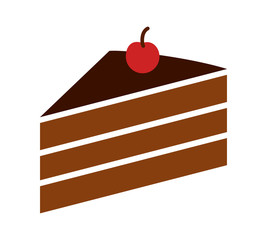 Sliced of layer dessert cake with cherry on top flat color vector icon for food apps and websites