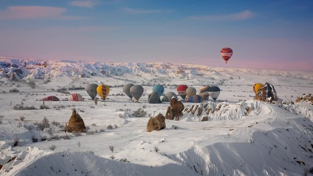 Hot air balloons ready to fly in Cappadocia