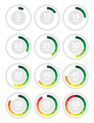 Set of timers. Sign icon. Full rotation arrow timer. 