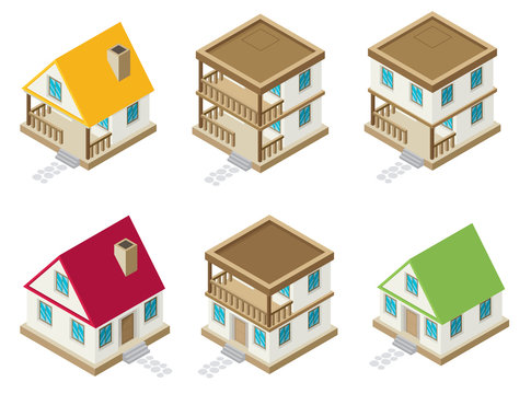 Private house real estate decorative icons set 3d isometric 
