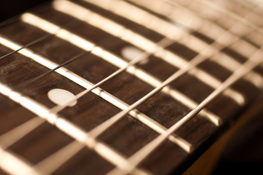 Strings electric guitar closeup