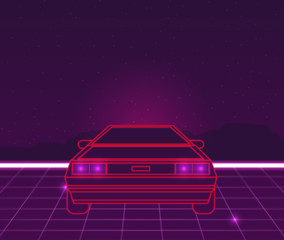 Obraz na płótnie Canvas Retro future, 80s style Sci-Fi Background. Futuristic car.