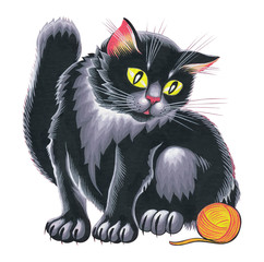 Black Knitting Kitten