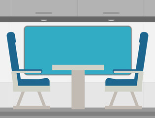 Passenger train inside. Flat style vector illustration.