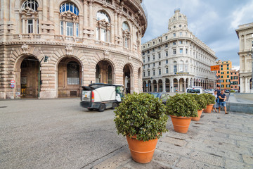Piazza de Ferrari - main square of Genova between historical and modern center, Liguria region, Italy.