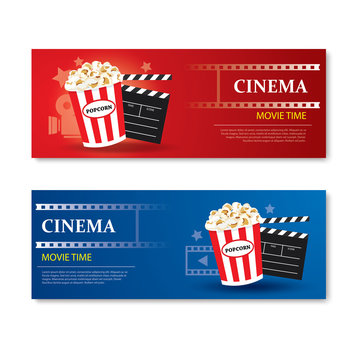 Movie time banner and coupon.Cinema template card element design