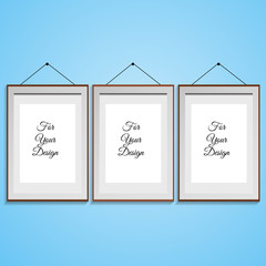 Empty three wooden frame on wall for your design eps 10 vector