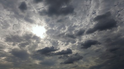 Dark cloudy sky with sunlight