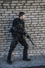 Fototapeta premium Russian special forces training at a military training ground.