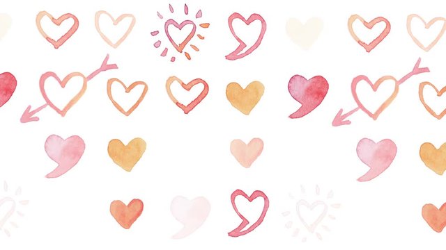 Valentines Day watercolor hearts animation.
