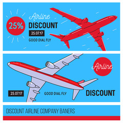 airline company banners, red color airplane, Vector illustration.