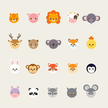 Set of animals cartoon vector illustration. A collection of small lovely and funny animals logo, icons or mascots. Little animals in the children's book character style.