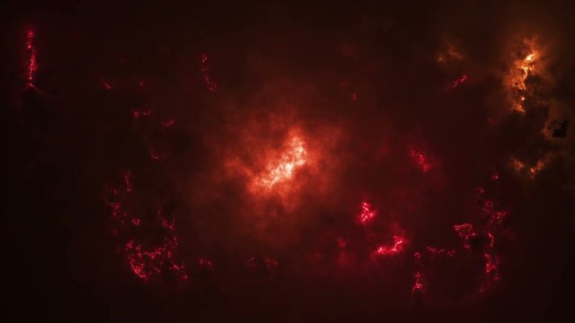 severe thunderstorm clouds at night with lightning time lapse, Hell Background. abstract smoke & fume. Epic Red luminous background for your intro with space for your logo or text.