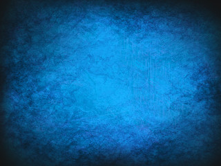 Fototapeta na wymiar Vintage abstract blue grunge background with bright center spotlight. Modern texture with dark corners