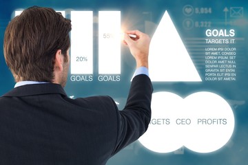 Composite image of rear view of businessman writing with a white