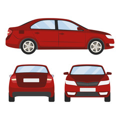 Car vector template on white background. Business sedan isolated. red sedan flat style