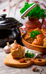 Dumplings with garlic. Fresh parsley